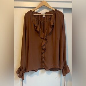 Brown Boho Ruffle Chiffon Blouse